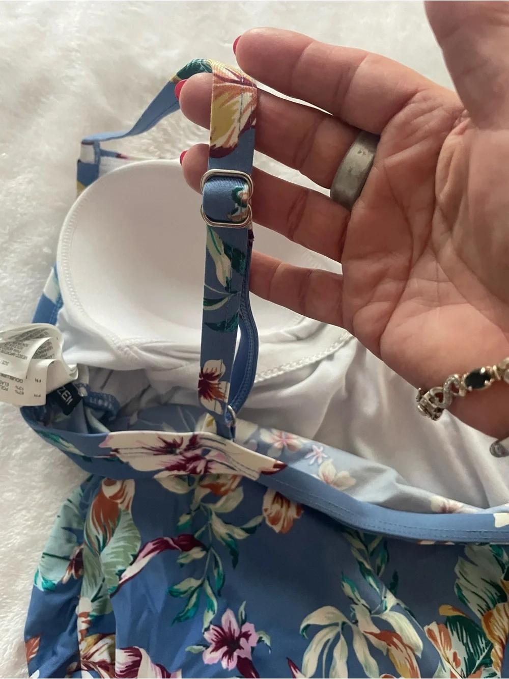 Jantzen size 12 blue tropical floral one piece tummy flattering lined bra adjust
